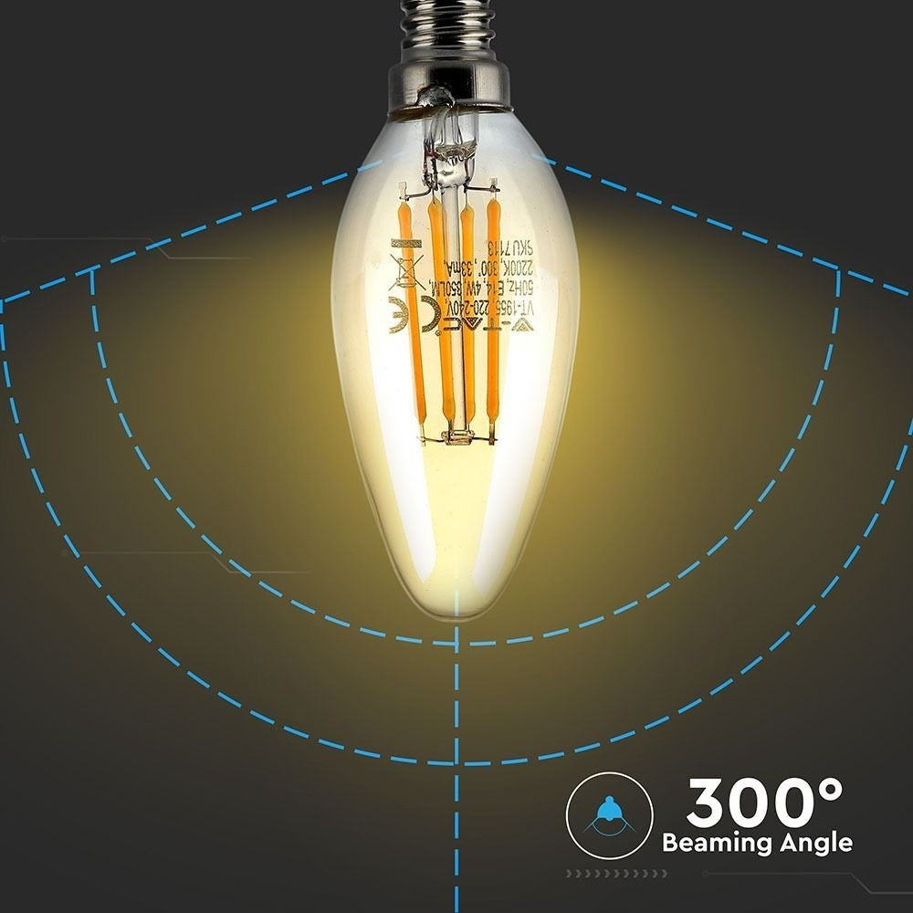 V-Tac 4W LED Kertepære - Kultråd, Røget Glas, Ekstra Varm, E14, Erstatter 30W