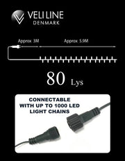 Veli udendørs led lyskæde - varmhvidt lys-6 meter