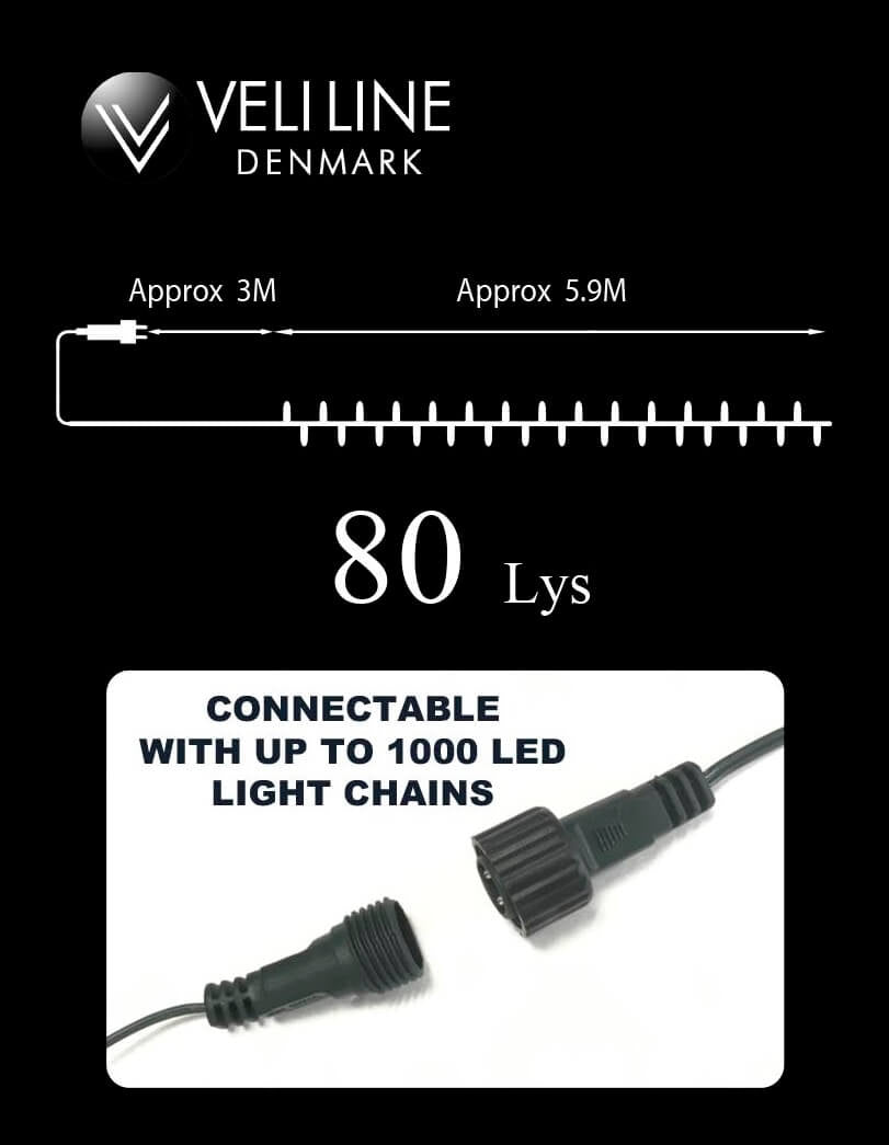 Veli udendørs led lyskæde - varmhvidt lys-6 meter