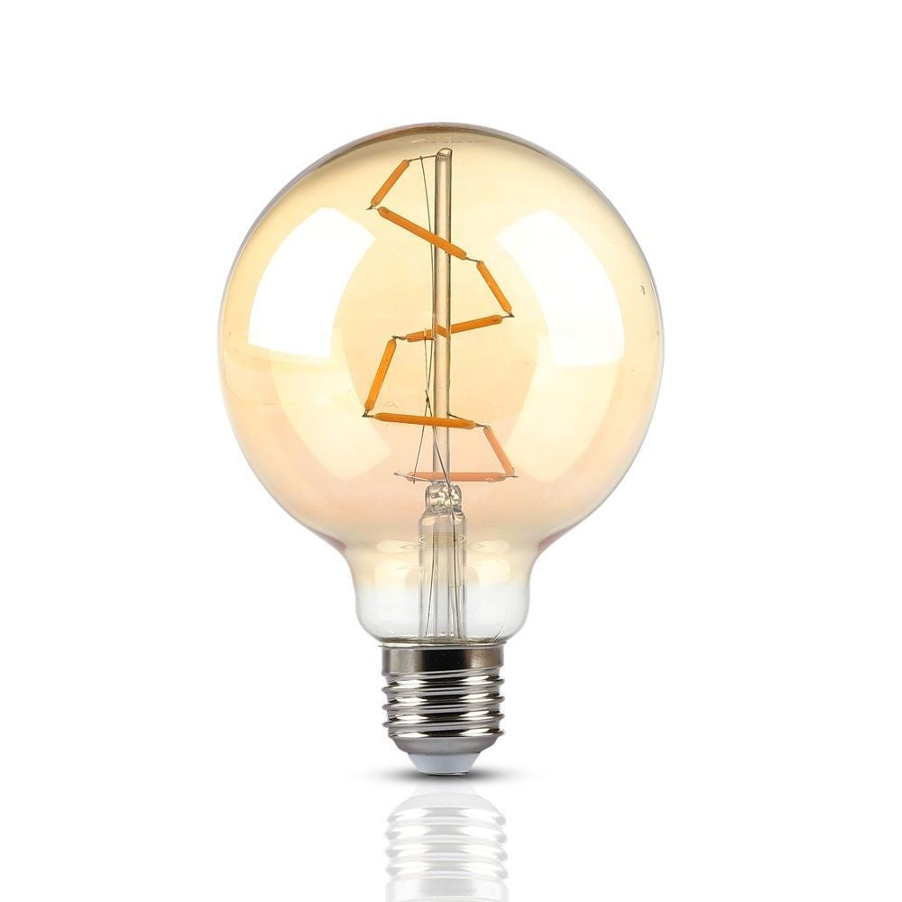 V-Tac 4W LED globepære - Kultråd, Ø9,5 cm, ekstra varm hvid, 2200K, E27 (Erstatter 35W)
