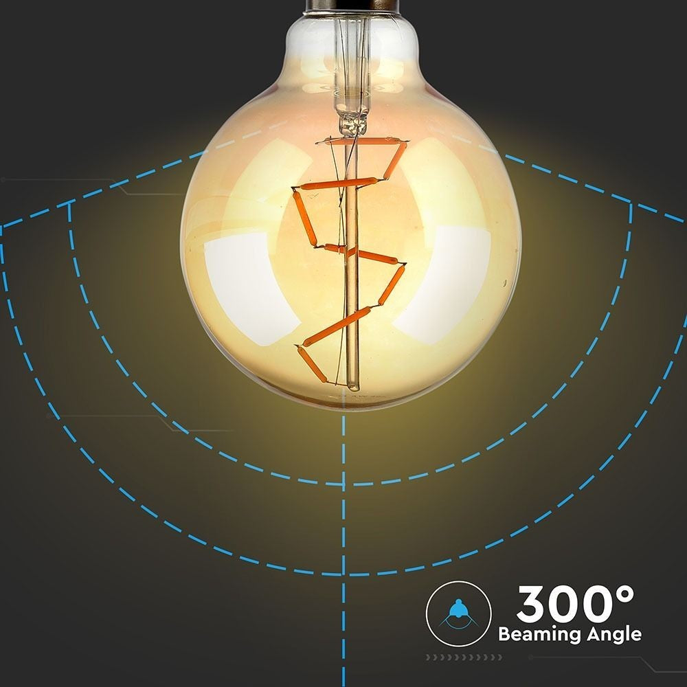 V-Tac 4W LED globepære - Kultråd, Ø9,5 cm, ekstra varm hvid, 2200K, E27 (Erstatter 35W)
