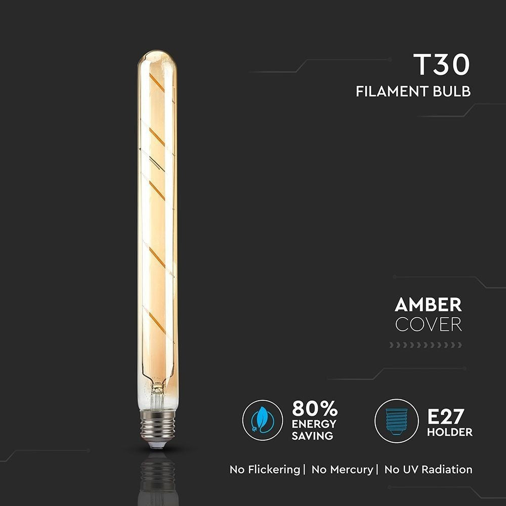V-Tac 5W LED pære - Kultråd, T30, ekstra varm hvid, 2200K, E27 - Erstatter 45W pære, 230V, 500lm, RA80
