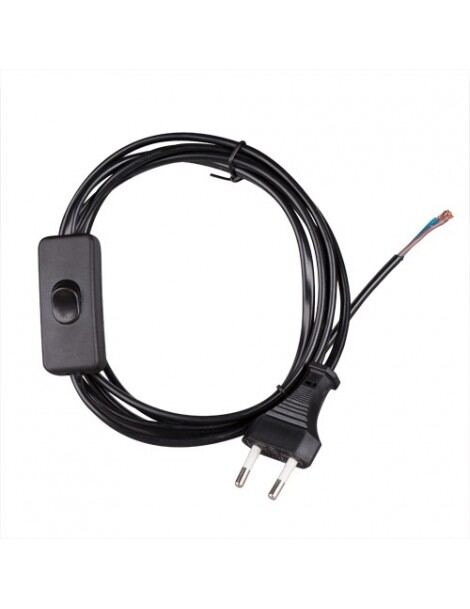 Ledning med afbryder og hanstik, 2M, sort