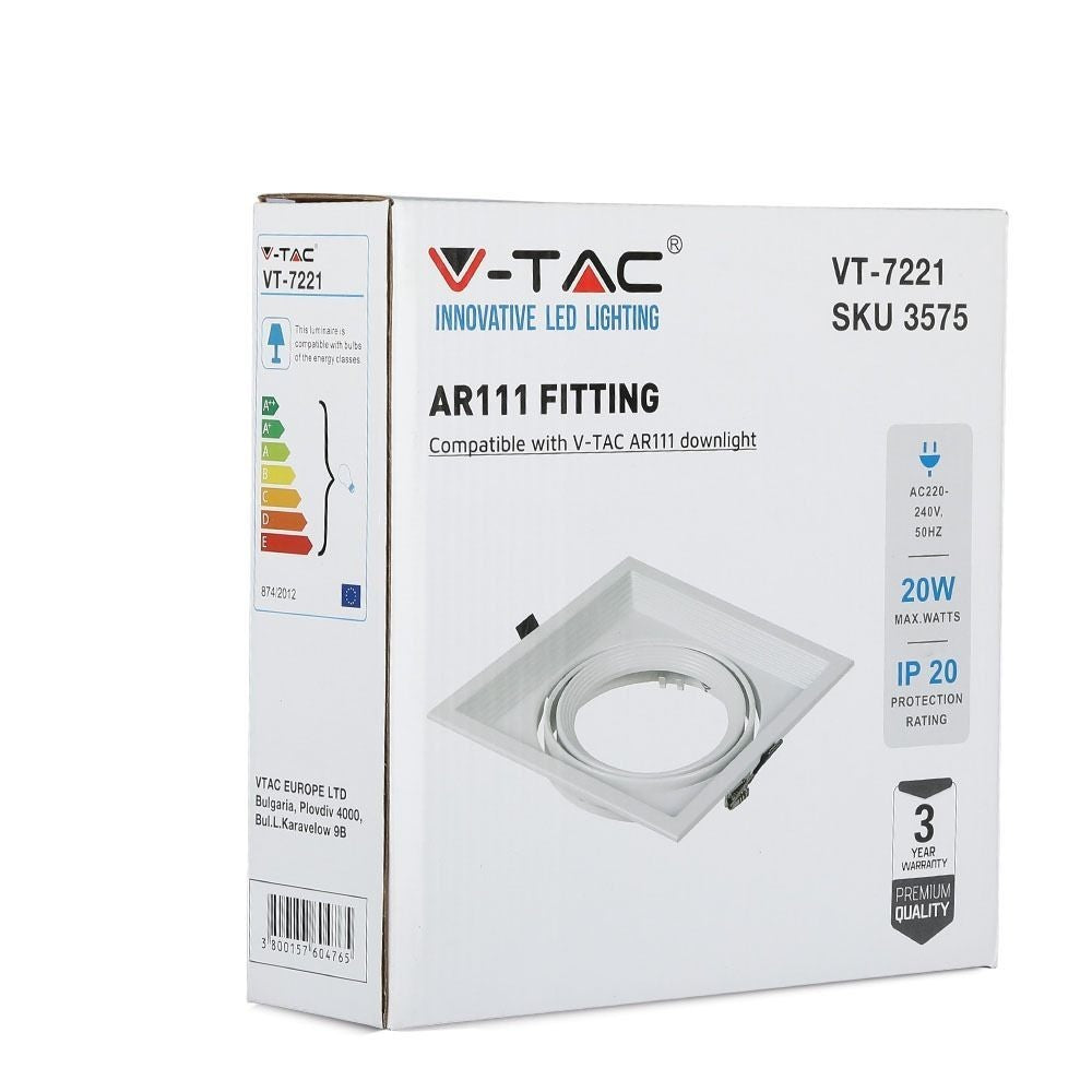 V-Tac Indbygningsspot - Hvid, 17,5 x 17,5 cm, G53 AR111