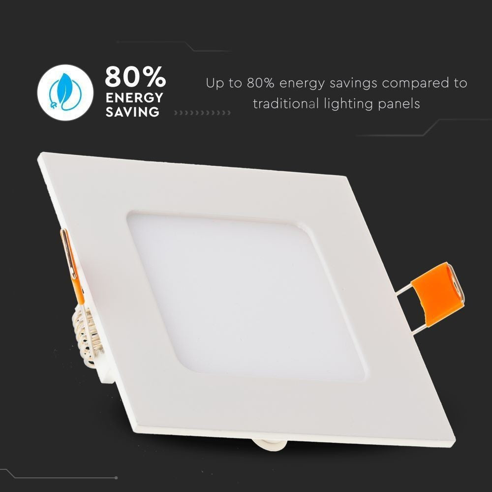 V-Tac 3W LED indbygningspanel - Erstatter 25W - Hul: 7,3 x 7,3 cm - Mål: 8,4 x 8,4 cm - 230V