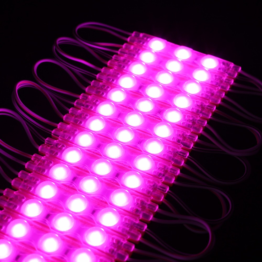 Vandtæt LED modul i pink - 1,1W pr. stk, IP66, 12V, velegnet til skilte og specialløsninger