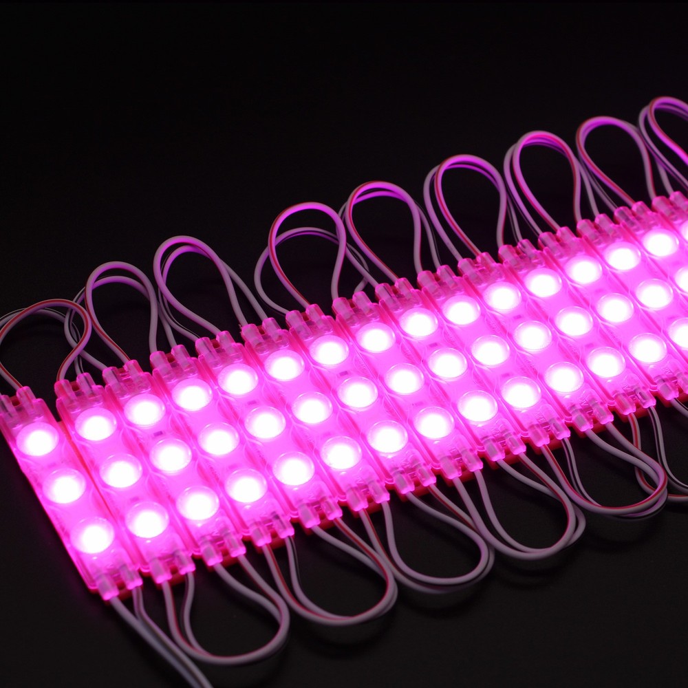 Vandtæt LED modul i pink - 1,1W pr. stk, IP66, 12V, velegnet til skilte og specialløsninger