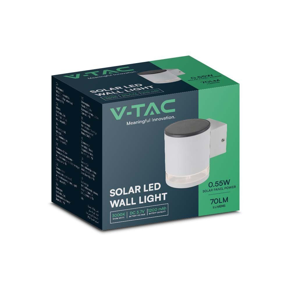 V-Tac 0.55W Solcelle Væglampe LED Hvid IP54 70lm med 3 års garanti