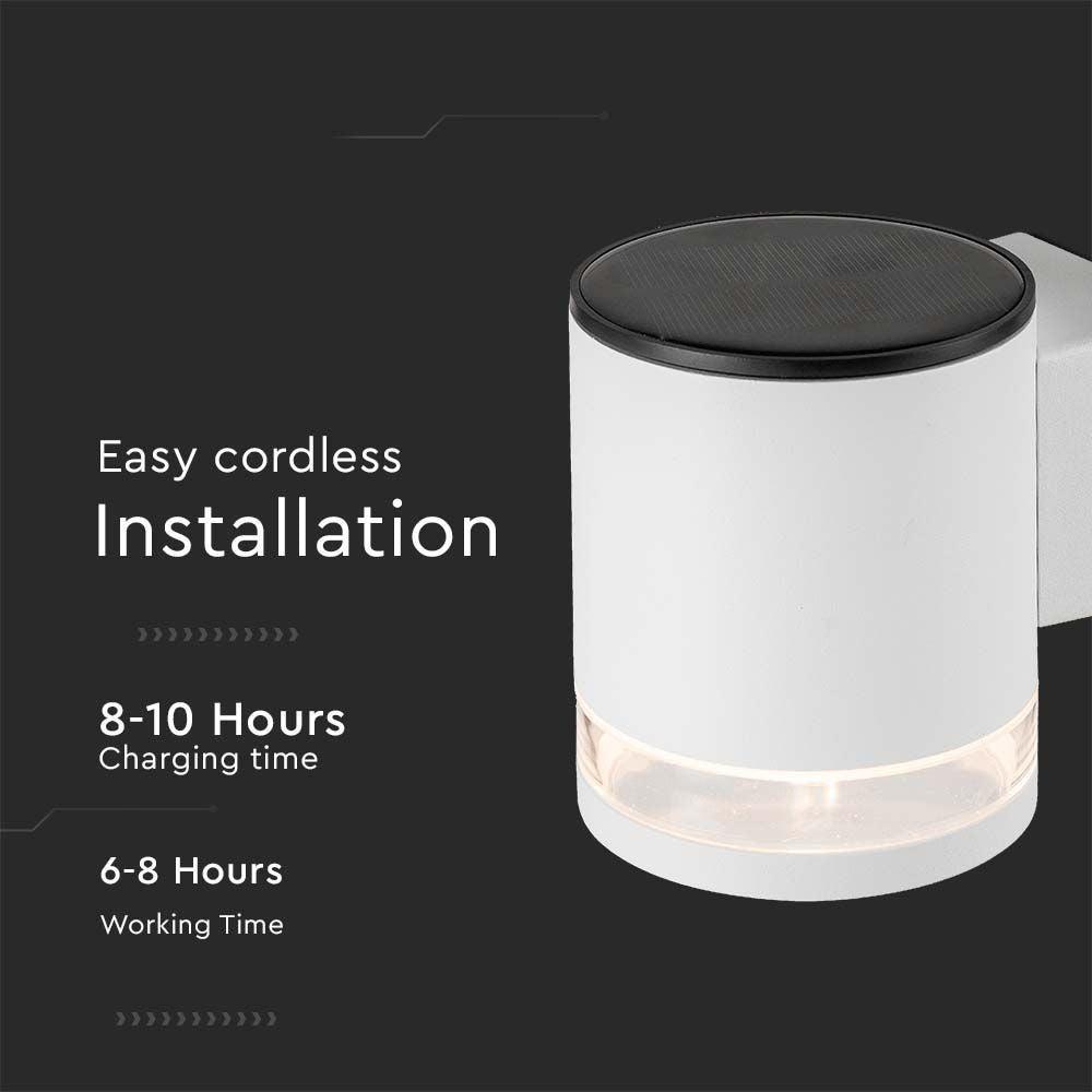 V-Tac 0.55W Solcelle Væglampe LED Hvid IP54 70lm med 3 års garanti