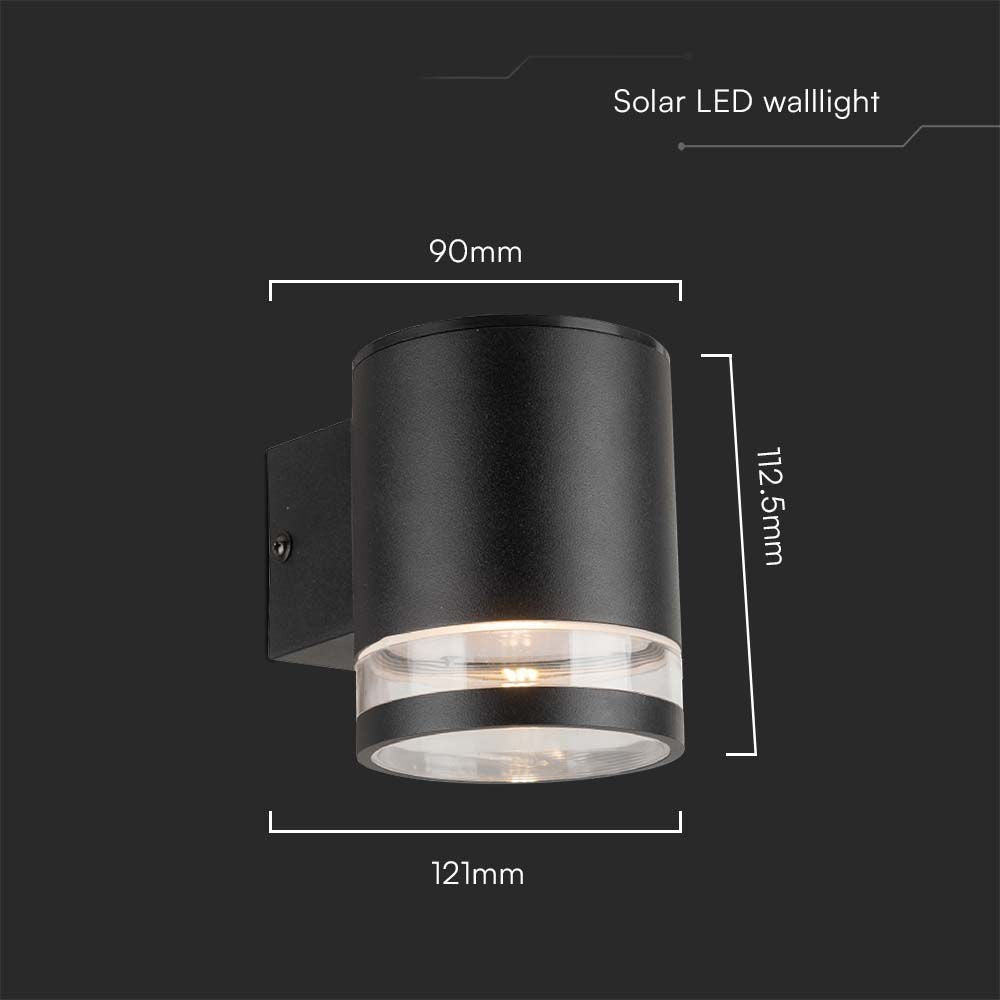 V-Tac 1W Solcelle Væglampe LED m. Sensor - Sort, IP54, 70lm, 3 års garanti