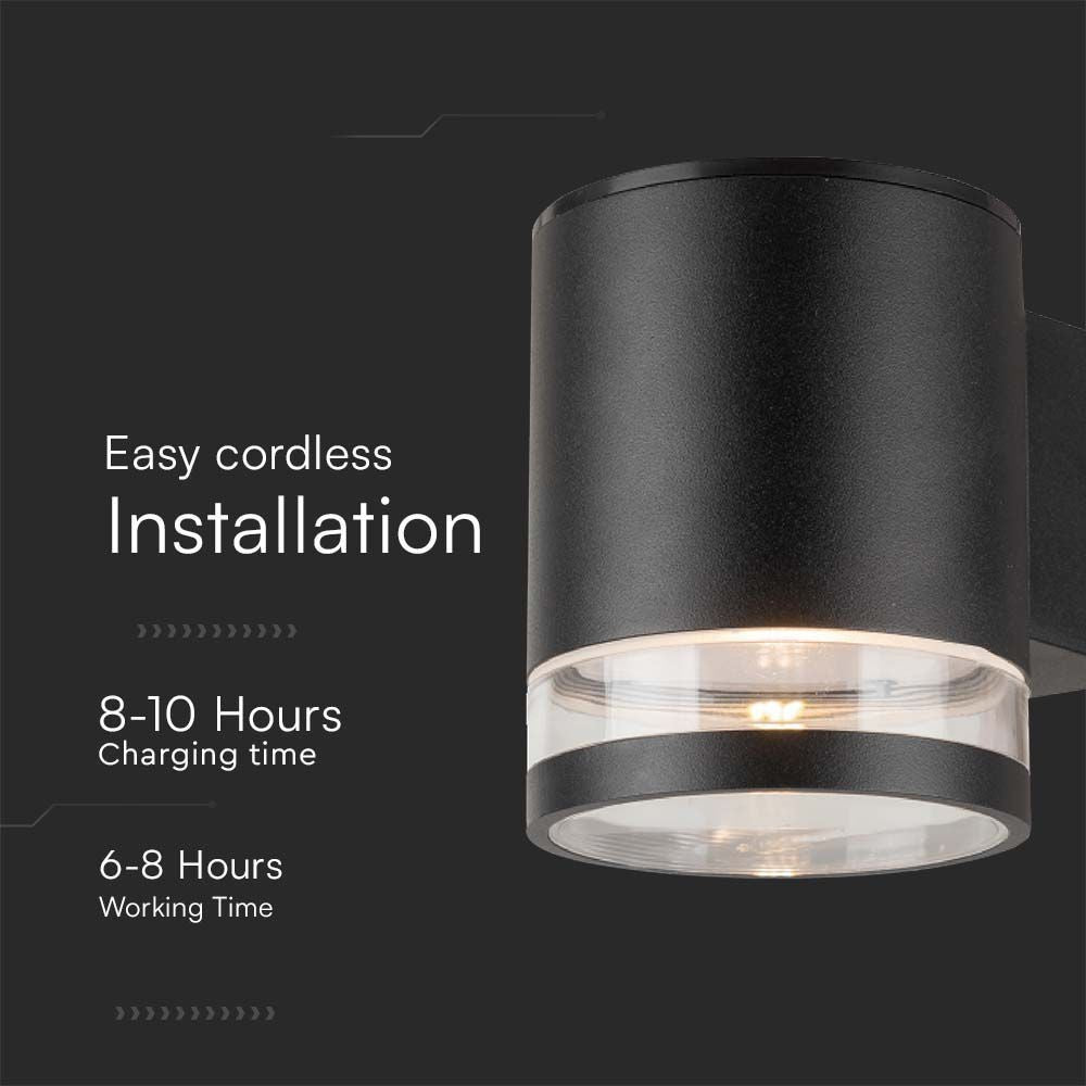 V-Tac 1W Solcelle Væglampe LED m. Sensor - Sort, IP54, 70lm, 3 års garanti