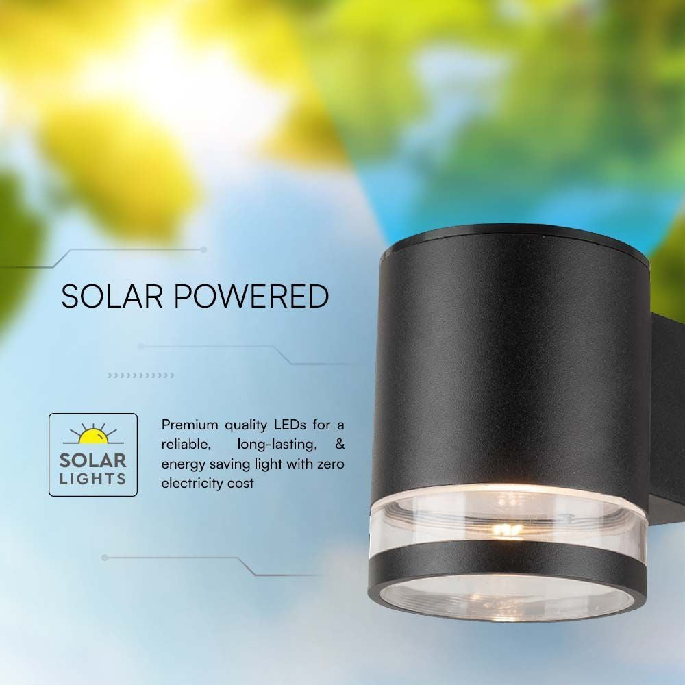 V-Tac 1W Solcelle Væglampe LED m. Sensor - Sort, IP54, 70lm, 3 års garanti