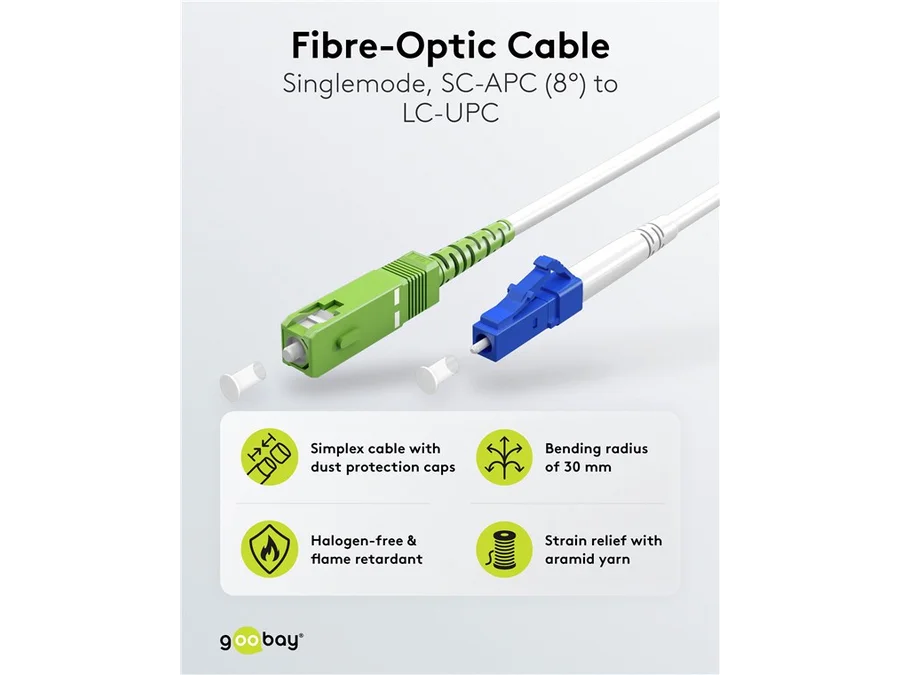 Fiberoptisk patchskabel, SC/APC-LC/UPC, OS2 Singlemode (1m)