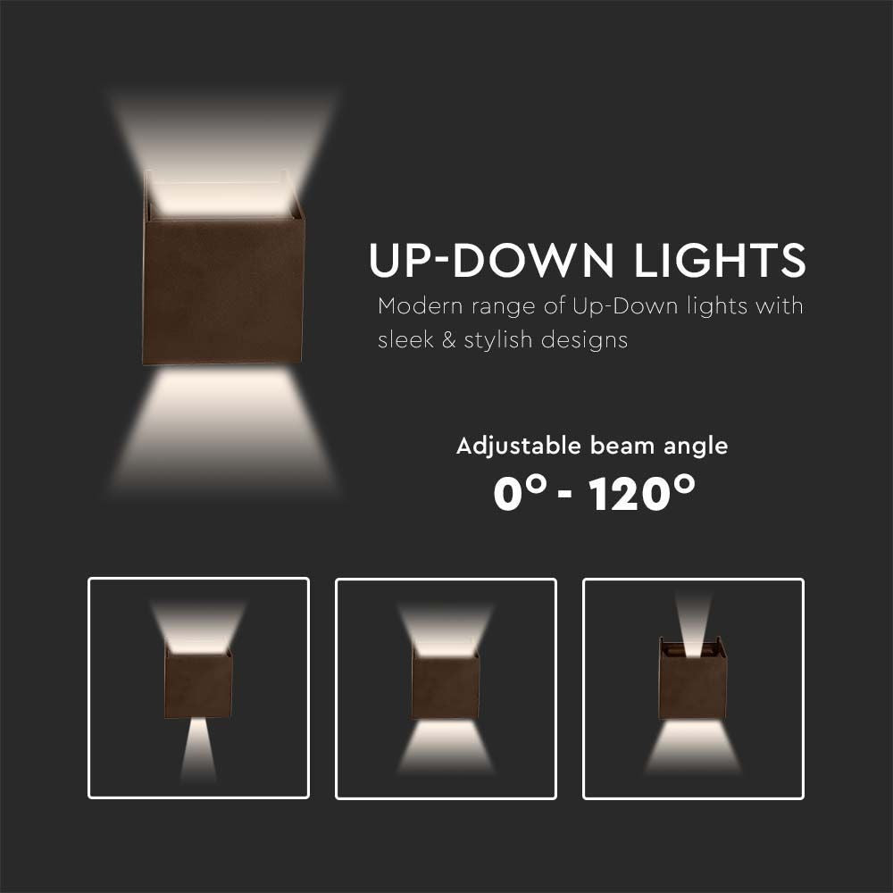 V-Tac 11W LED corten væglampe - Firkantet, justerbar spredning, IP65 udendørs, inkl. lyskilde