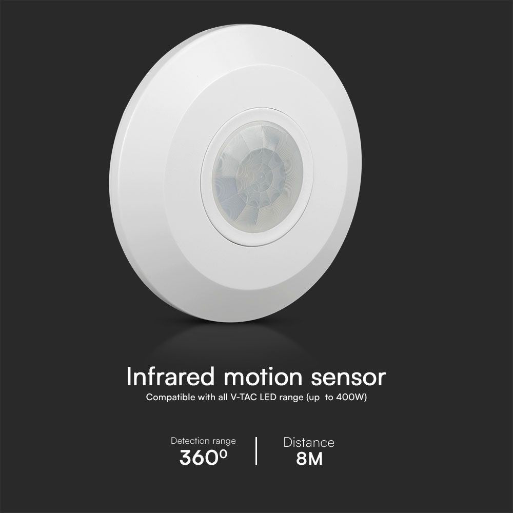 V-Tac LED bevægelsessensor til påbygning, hvid, PIR infrarød, IP20, indendørs, 5 års producentgaranti