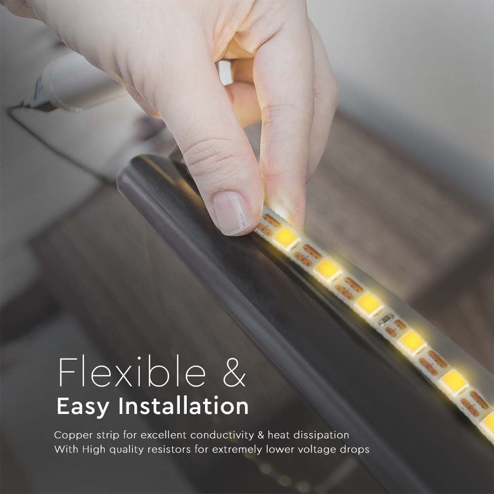 V-Tac 8W/m LED strip - 5m, 3mm bred, IP20, 24V, 120 LED pr. meter - 800lm/m, RA80