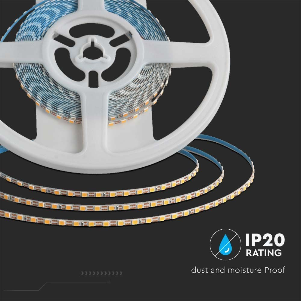 V-Tac 8W/m LED strip - 5m, 3mm bred, IP20, 24V, 120 LED pr. meter - 800lm/m, RA80