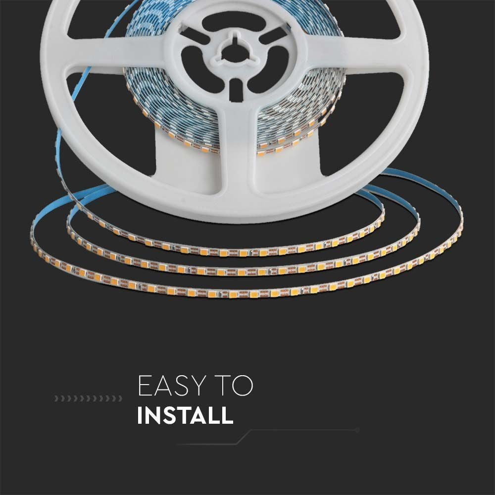 V-Tac 8W/m LED strip - 5m, 3mm bred, IP20, 24V, 120 LED pr. meter - 800lm/m, RA80