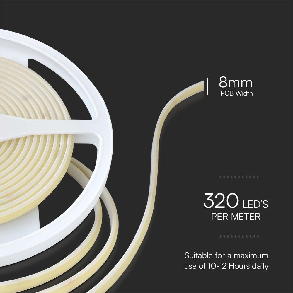 V-Tac 10W/m COB-LED strip - 5m, IP67, 320 LED pr. meter, 24V, COB LED
