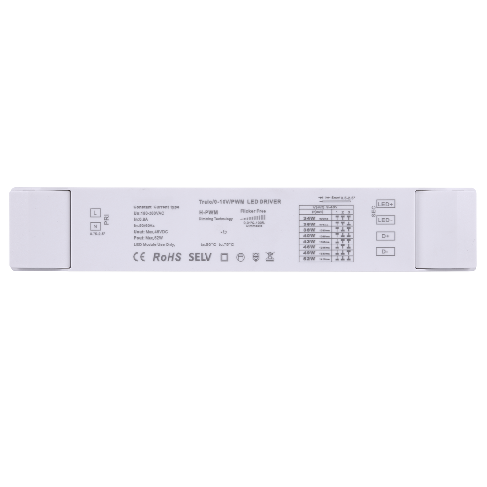 52W Triac dæmpbar LED panel driver - 9-48V, 700-1080mA, Triac + 0-10V, flicker fri