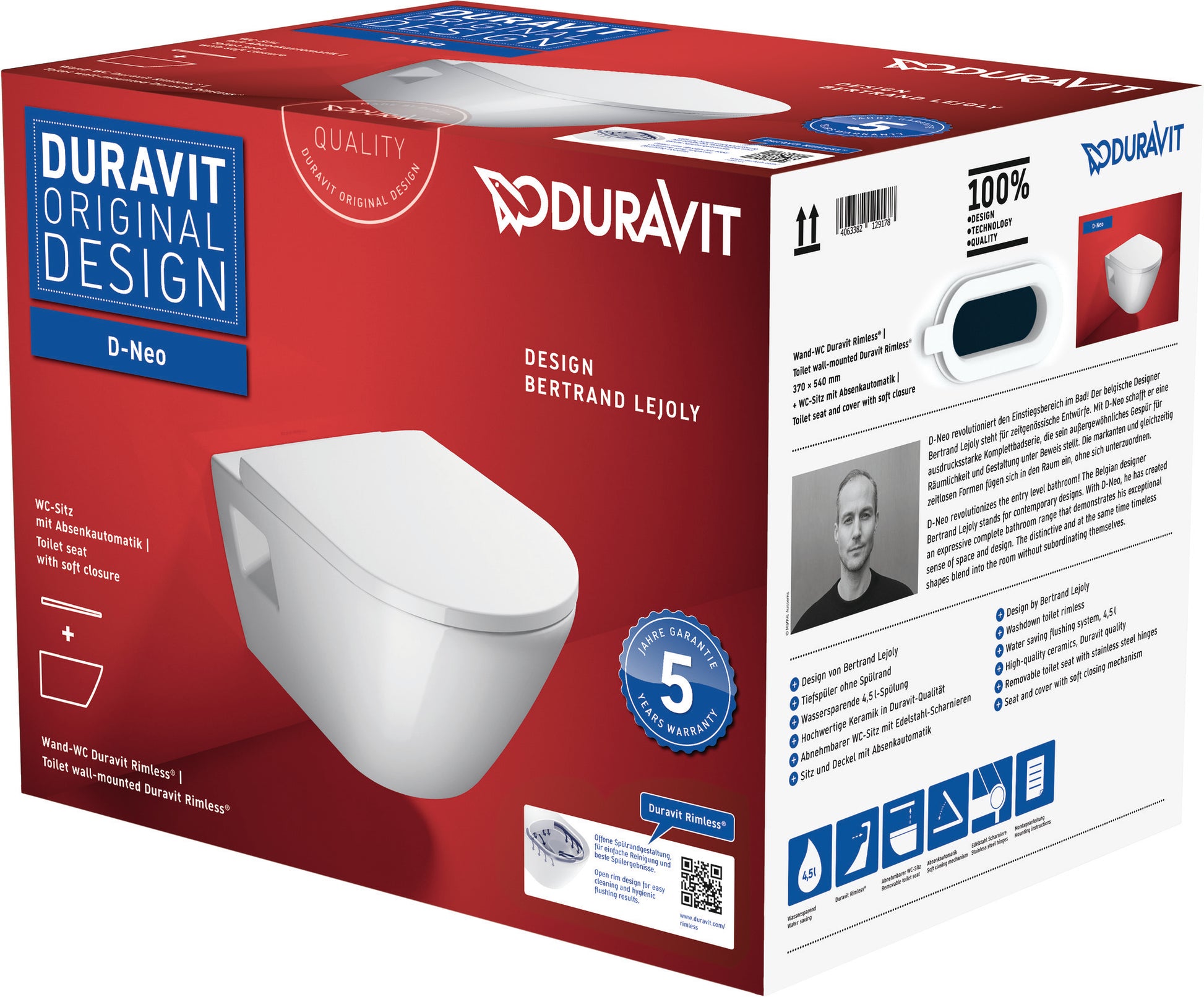 Duravit D-Neo Rimless skål & sæde sampak 540 mm