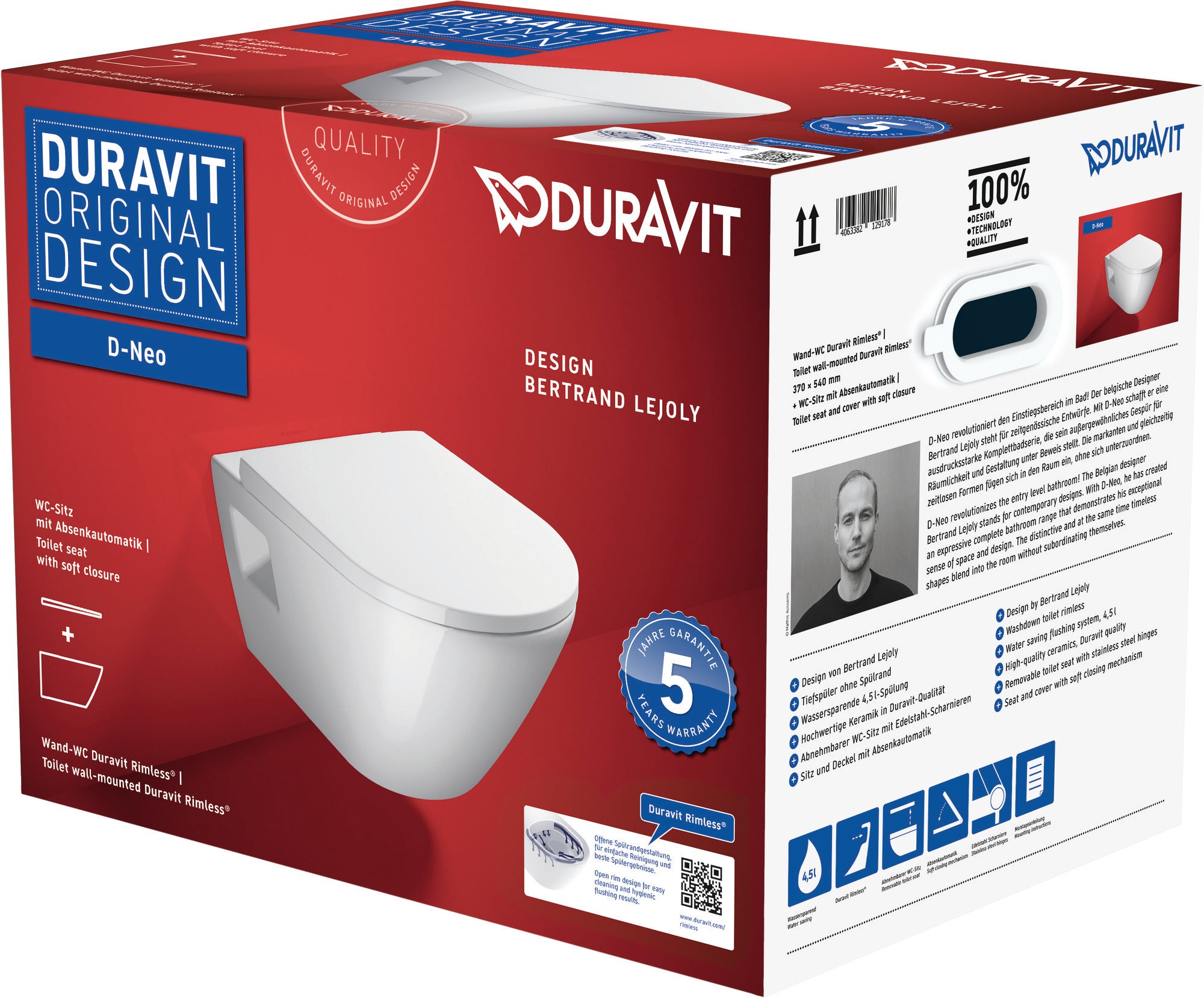 Duravit D-Neo Rimless skål & sæde sampak 540 mm