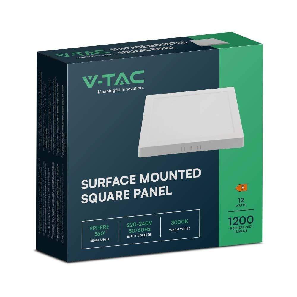 V-Tac 12W LED Loftslampe - 17 x 17cm, Hvid Kant, Inkl. Lyskilde - 1200lm, RA80, 230V, 3cm Højde