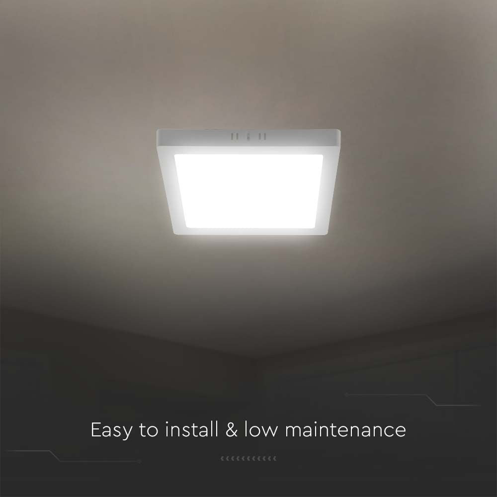 V-Tac 12W LED Loftslampe - 17 x 17cm, Hvid Kant, Inkl. Lyskilde - 1200lm, RA80, 230V, 3cm Højde