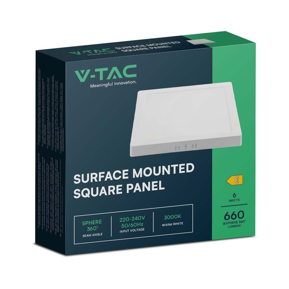 V-Tac 6W LED loftslampe - Hvid kant, inkl. lyskilde, 660lm, RA80, 12,08 x 12,08cm, 230V, 3,07cm høj