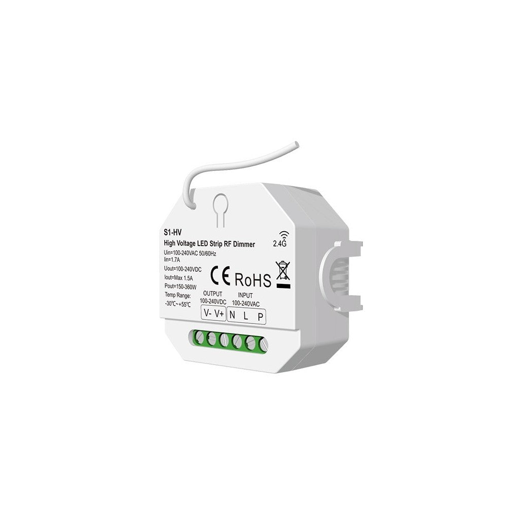 LEDlife rWave 230V LED strip dæmper - RF, push-dim, op til 360W - 230V indgang