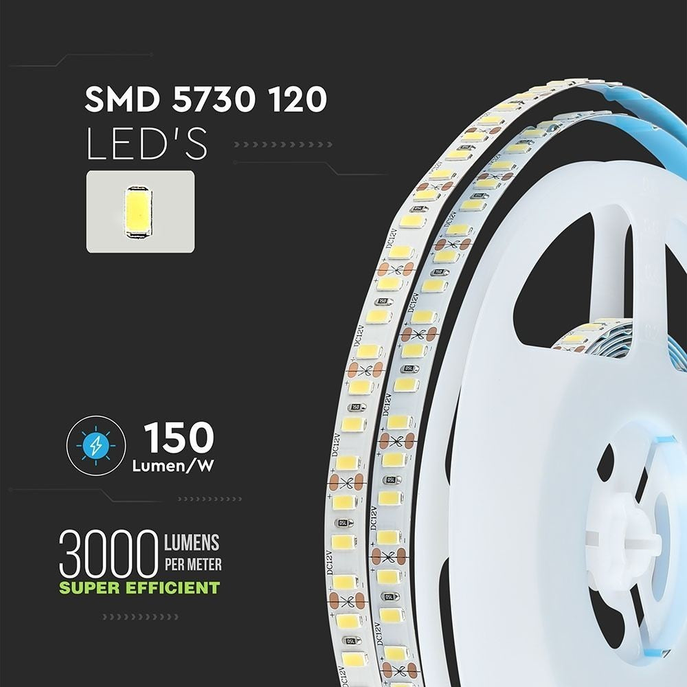 V-Tac 5m LED Strip - 20W/m, Høj Lumens, RA 95, IP20, 120 LED/m