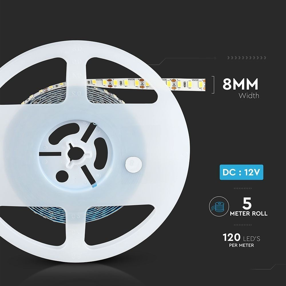V-Tac 5m LED Strip - 20W/m, Høj Lumens, RA 95, IP20, 120 LED/m