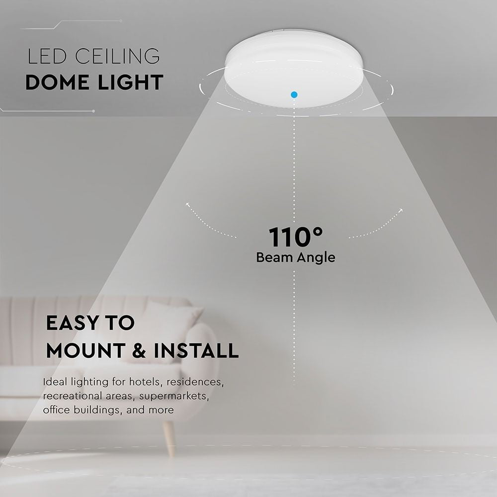 V-Tac 15W LED loftslampe - IP44, Ø20cm, 230V, inkl. lyskilde - Hvidlys 1850lm