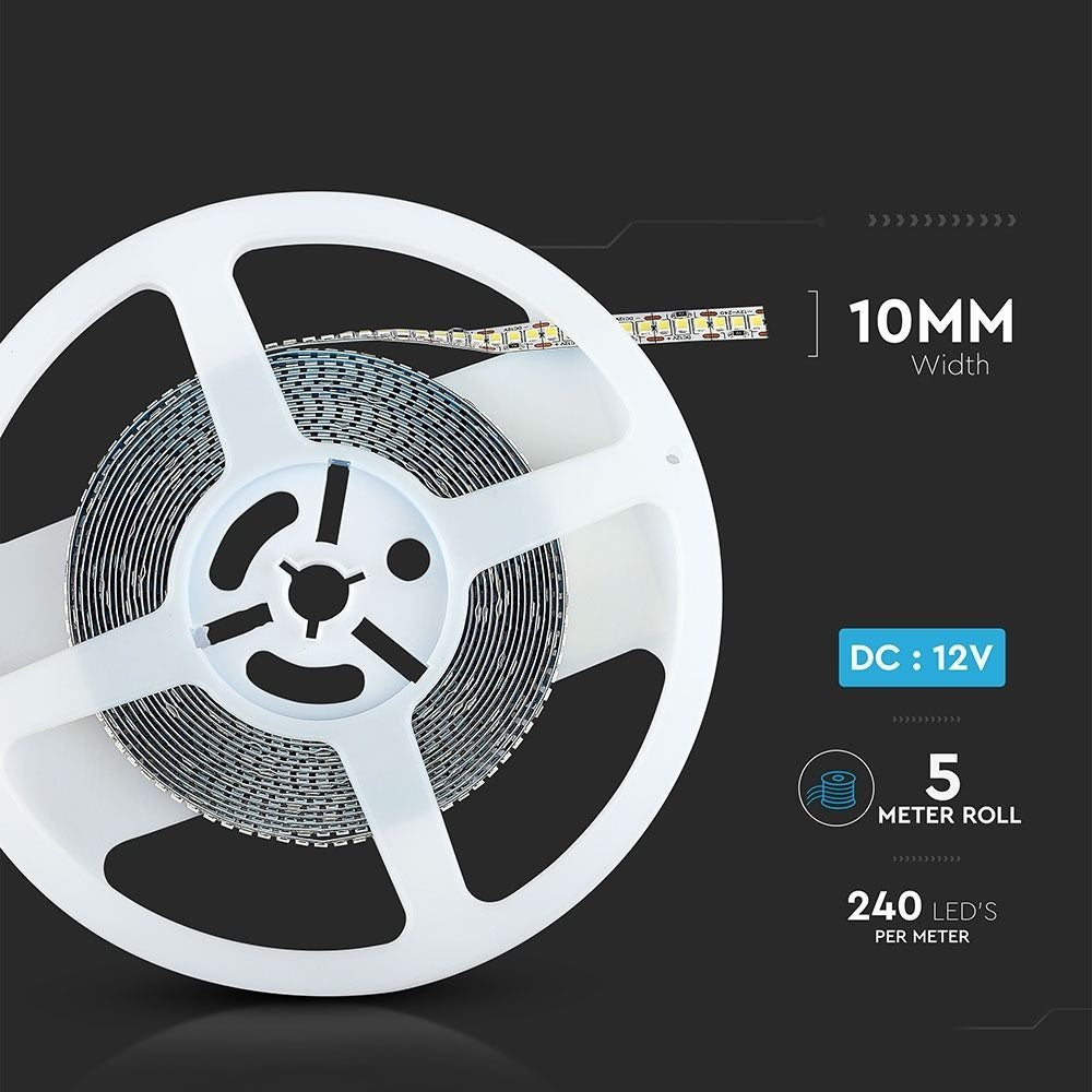 V-Tac 18W/m LED strip - høj lumens - 5m, IP20, 240LED, 12V, 3000lm, RA80