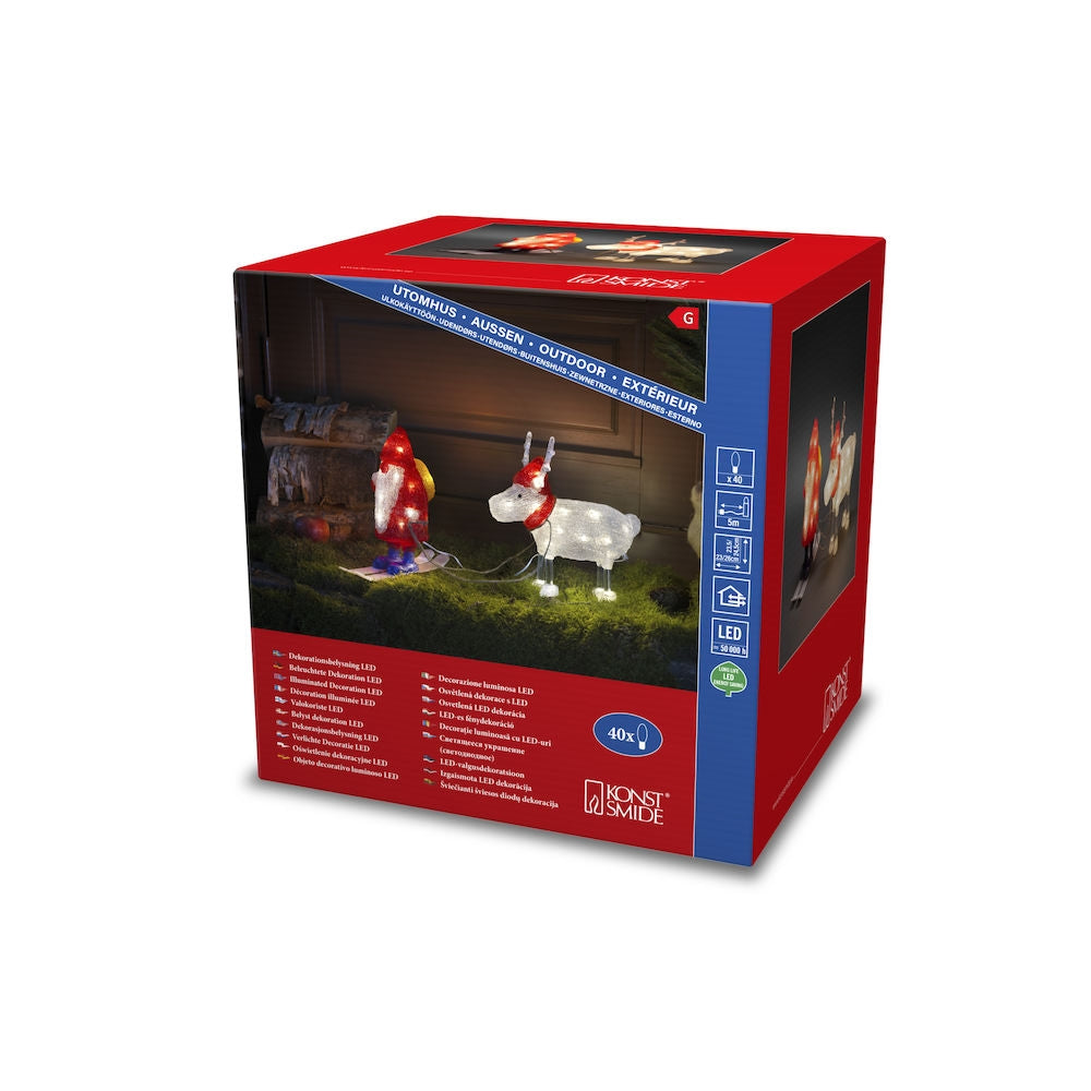 Julemand med Ren akryl 40 varmhvide LED 24,5 cm 24V/IP44