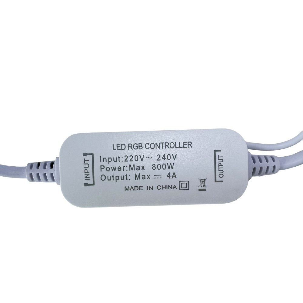 230V RGB CLIP-ON controller med memory funktion og infrarød fjernbetjening - inkl. endeprop (50m)