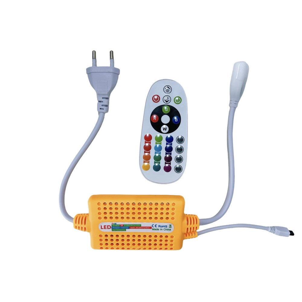 230V RGB CLIP-ON controller med infrarød fjernbetjening og memory funktion - 100 meter