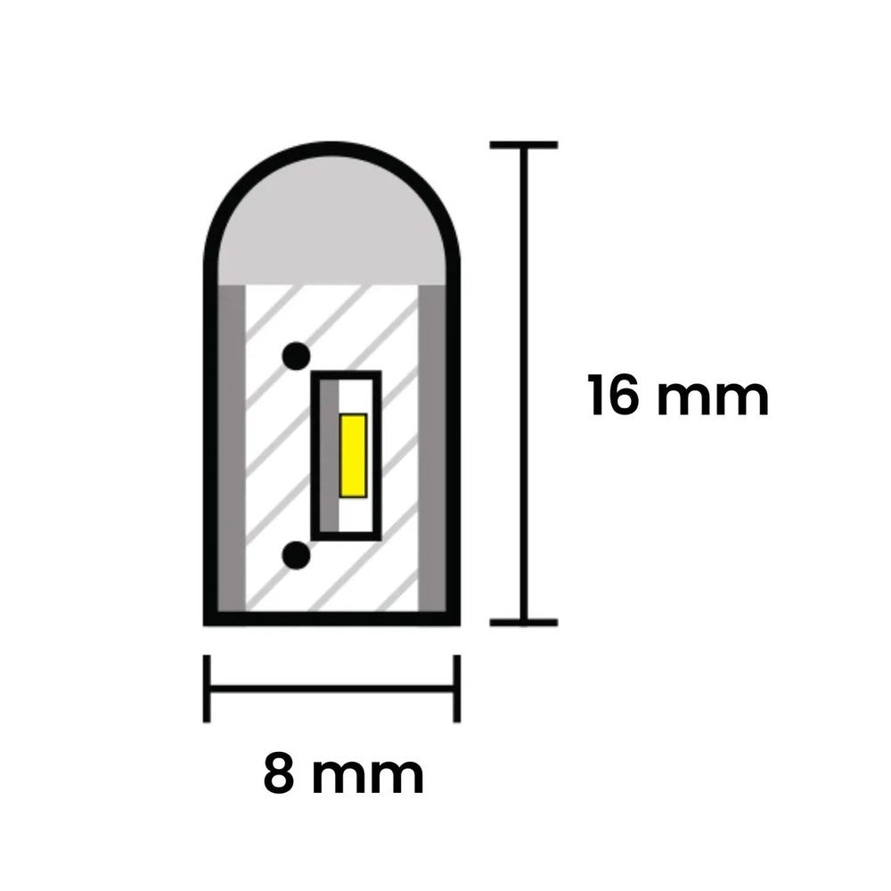 Neutral hvid 8x16 CLIP-ON Neon Flex LED - 9W pr. meter, IP67, 230V - 700lm/meter