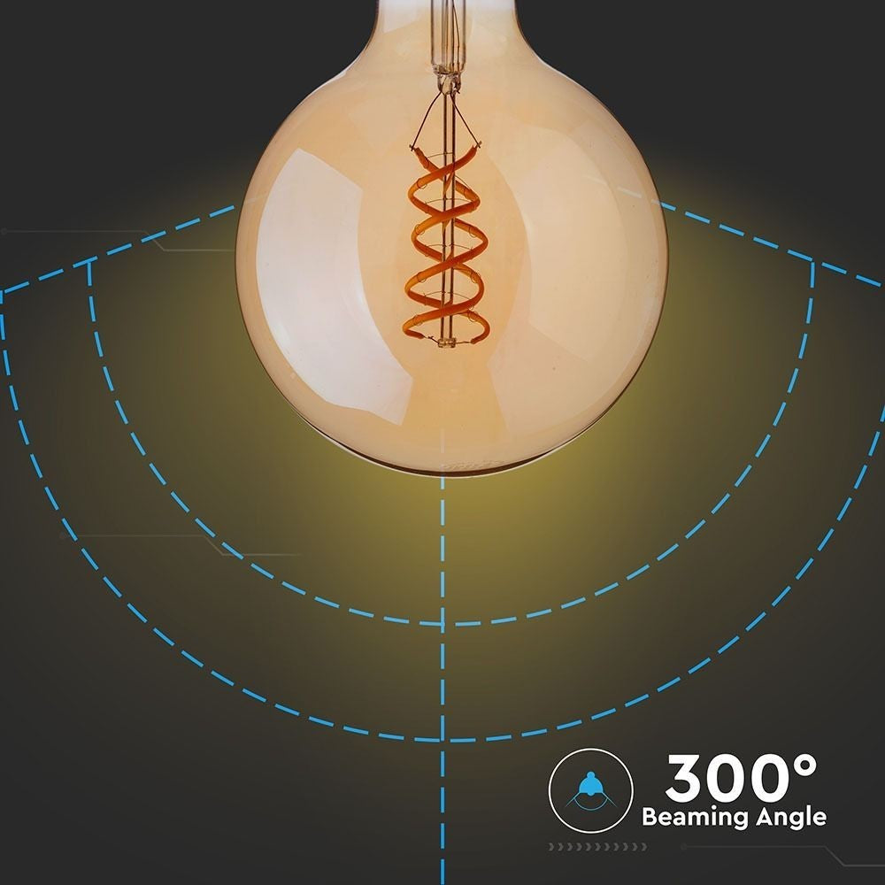 V-Tac 5W LED globepære - Kultråd, Ø9,5 cm, ekstra varm hvid, E27, erstatter 30W, 300lm, RA80
