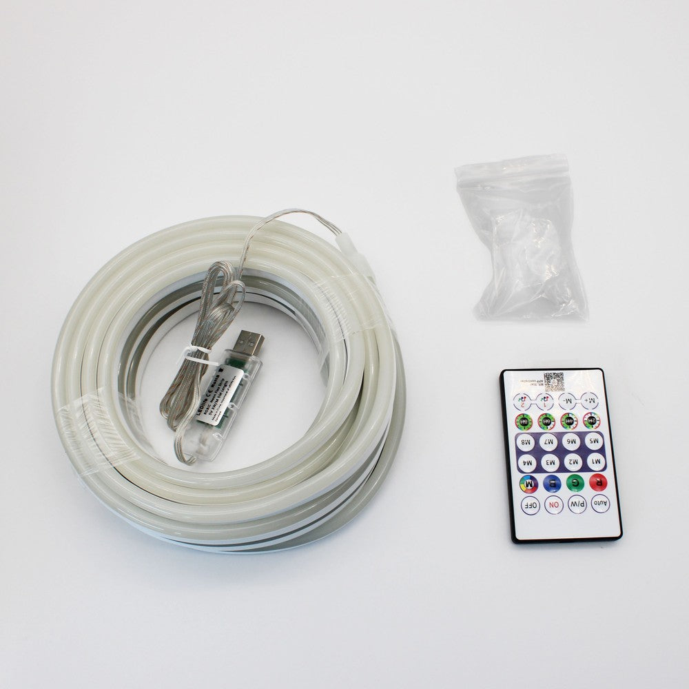 5m RGBIC Neon Flex komplet sæt - 8x16 neonflex, Bluetooth app, fjernbetjening, USB - 3W - 5V input