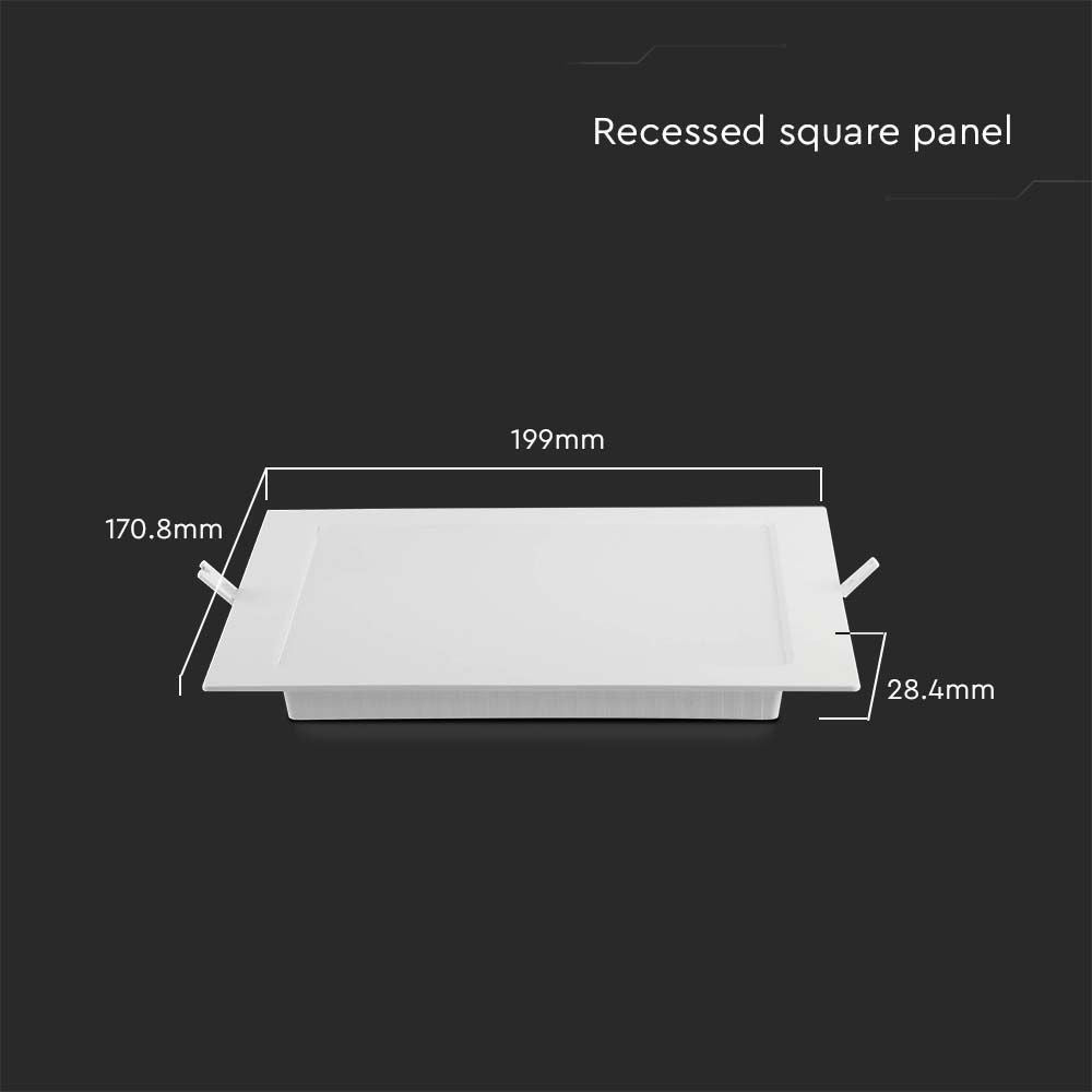 V-Tac 12W LED indbygningspanel - Hul: 15,5cm x 15,5 cm, Mål: 17cm x 17cm, 230V, 1200lm, RA80