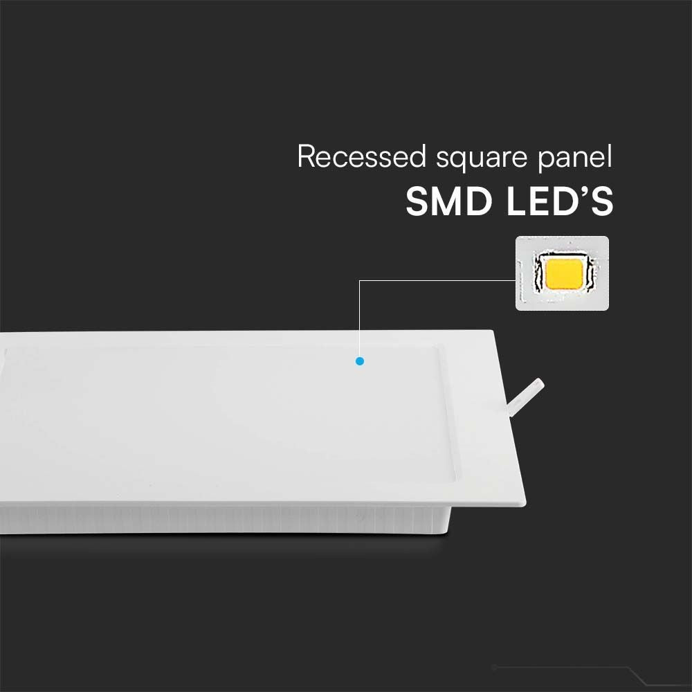 V-Tac 3W LED Indbygningspanel - Hul: 8cm x 8cm, Mål: 9cm x 9cm, 230V, 330lm, RA80