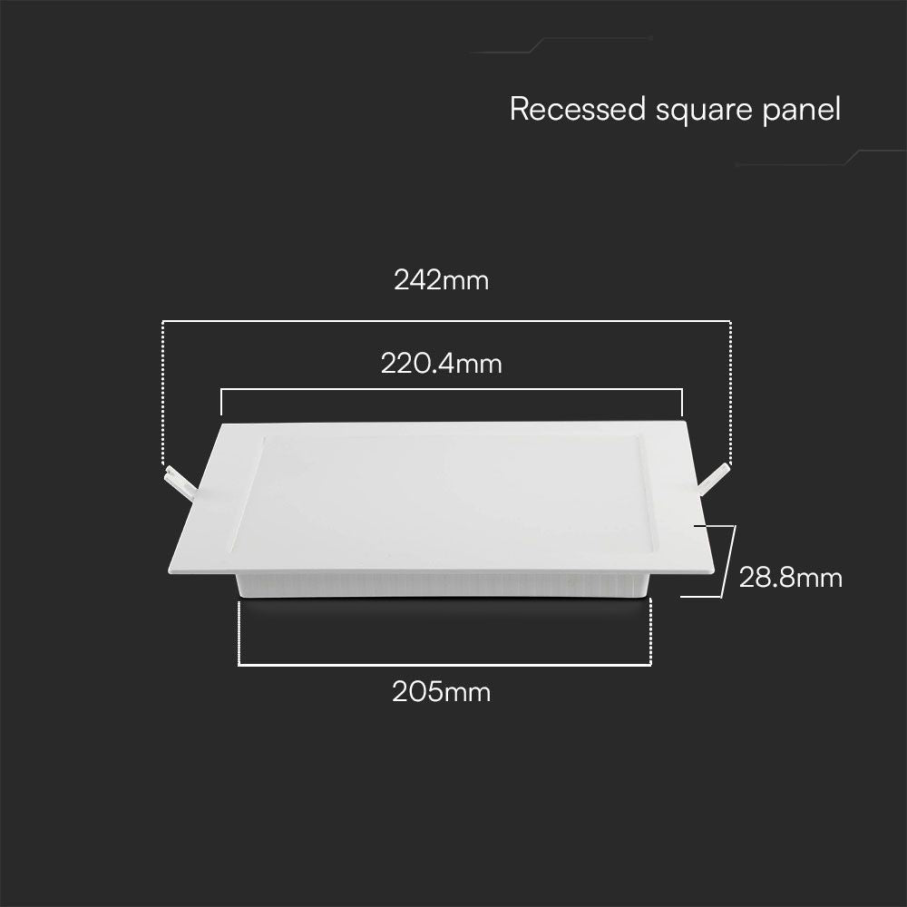 V-Tac 18W LED indbygningspanel - Hul: 20,5cm x20,5cm, Mål: 22cm x 22cm, 230V, 1980lm, RA80