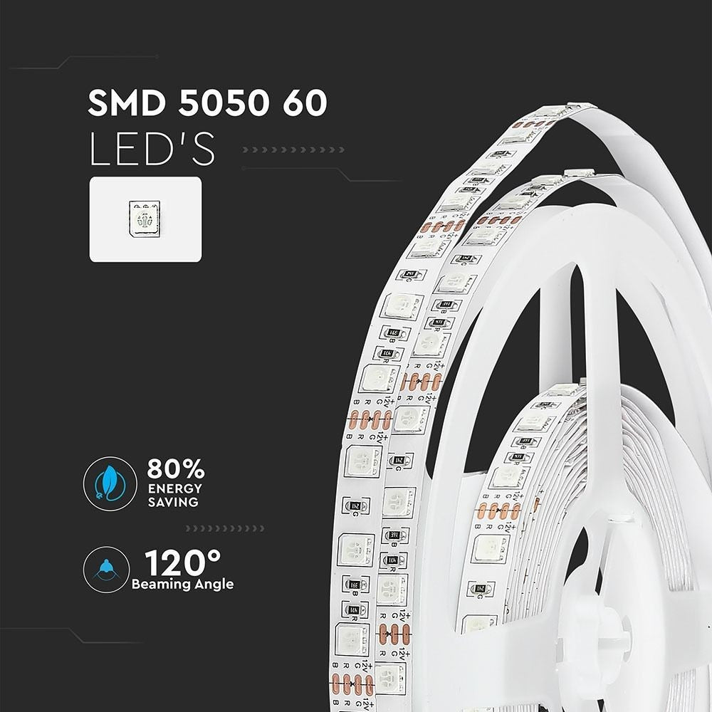 V-Tac 10,8W/m RGB LED-strips - 5m, 60 LED pr. meter - 840lm/m