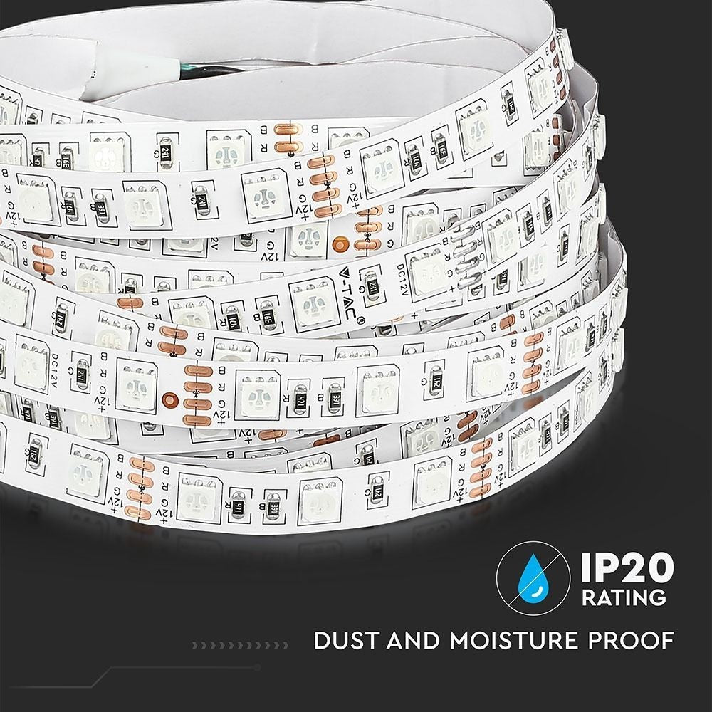 V-Tac 10,8W/m RGB LED-strips - 5m, 60 LED pr. meter - 840lm/m