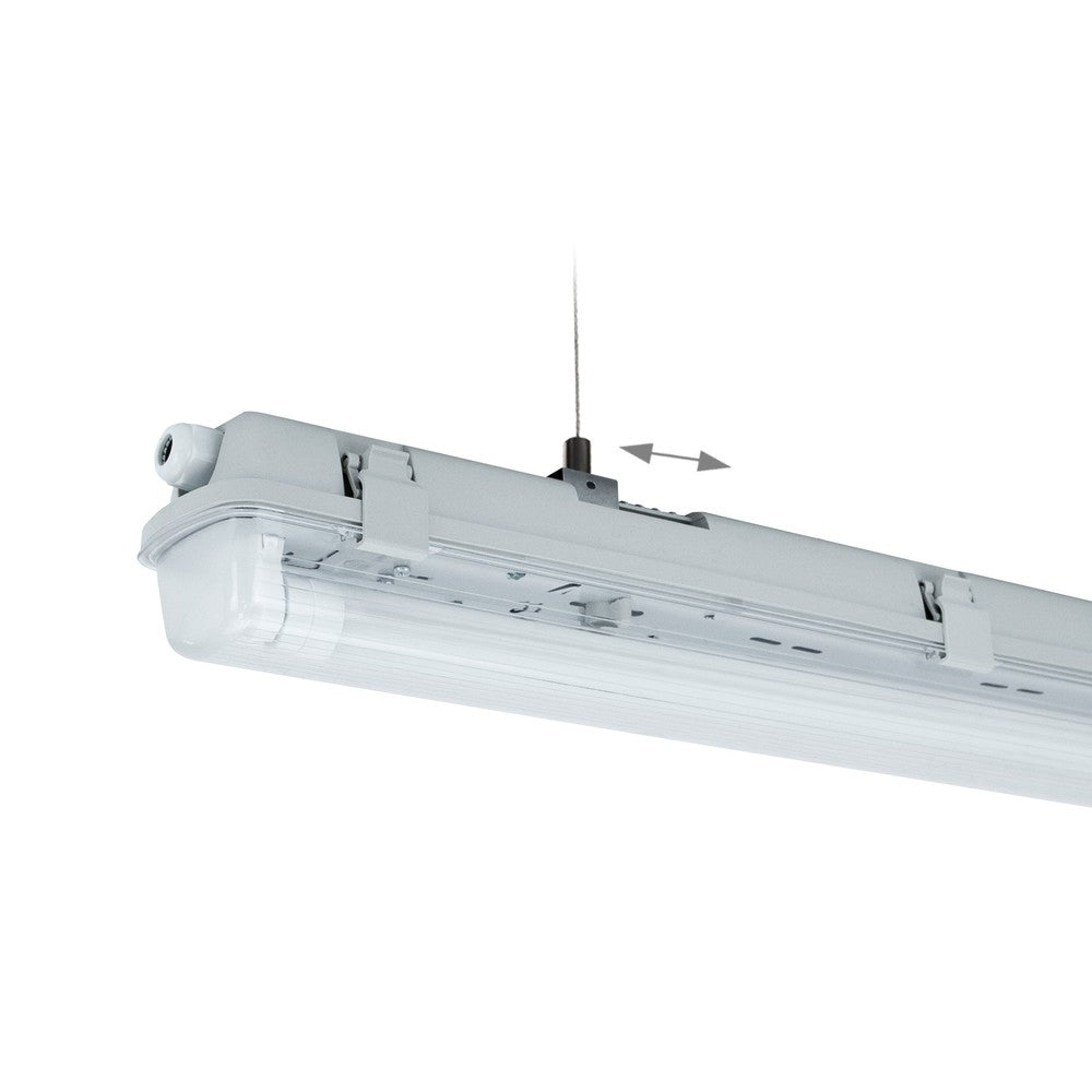 Vandtæt LED armatur uden lyskilde, 1x150 250V, IP65, 1600x75x90 mm, Grå H