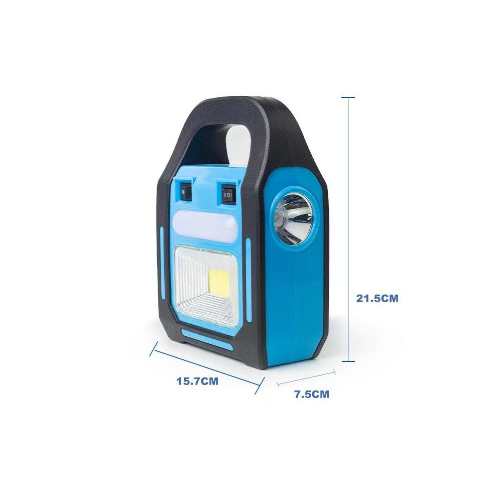 Nødlys med batteri og solcelle - 3 LED pærer, projektør, stort solcellepanel, powerbank