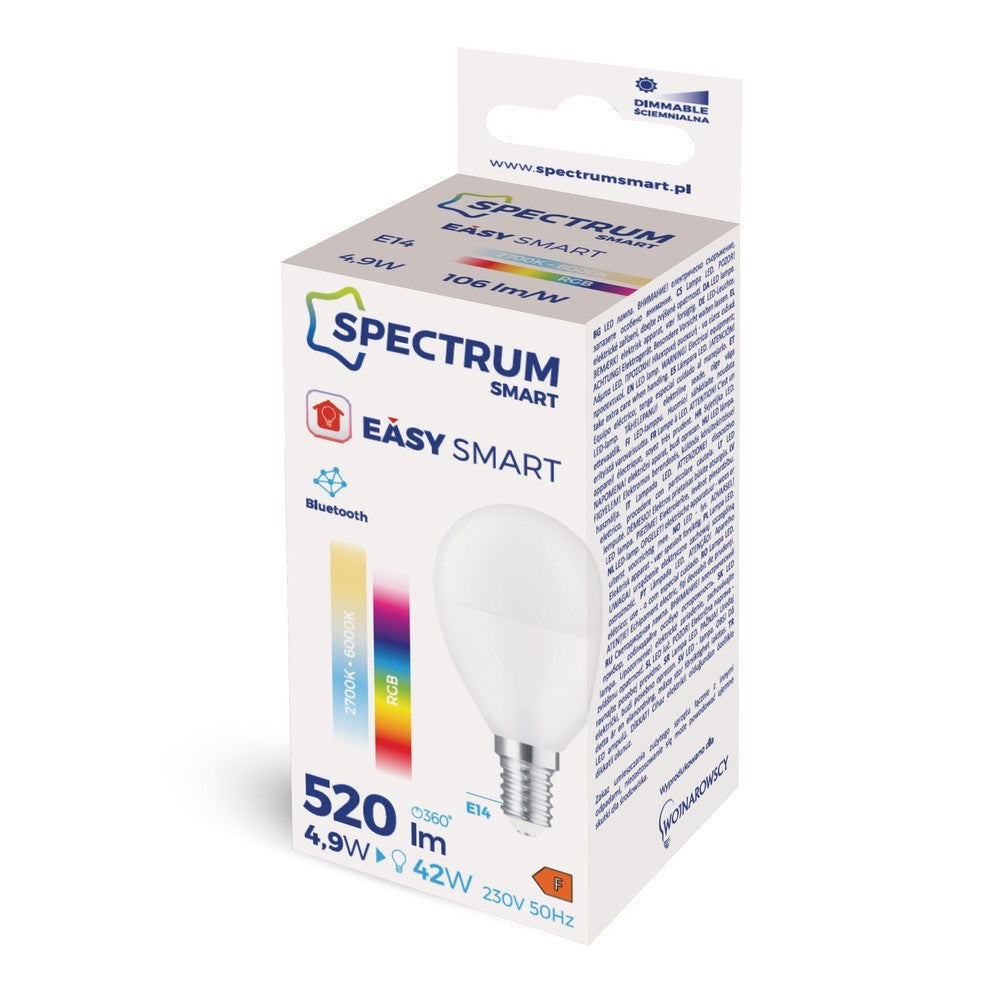 LED P45 4,9W E14 Pære med CCT+Dim, BTM og Spectrum Smart Easy Smart - 230V, 520lm, RA80