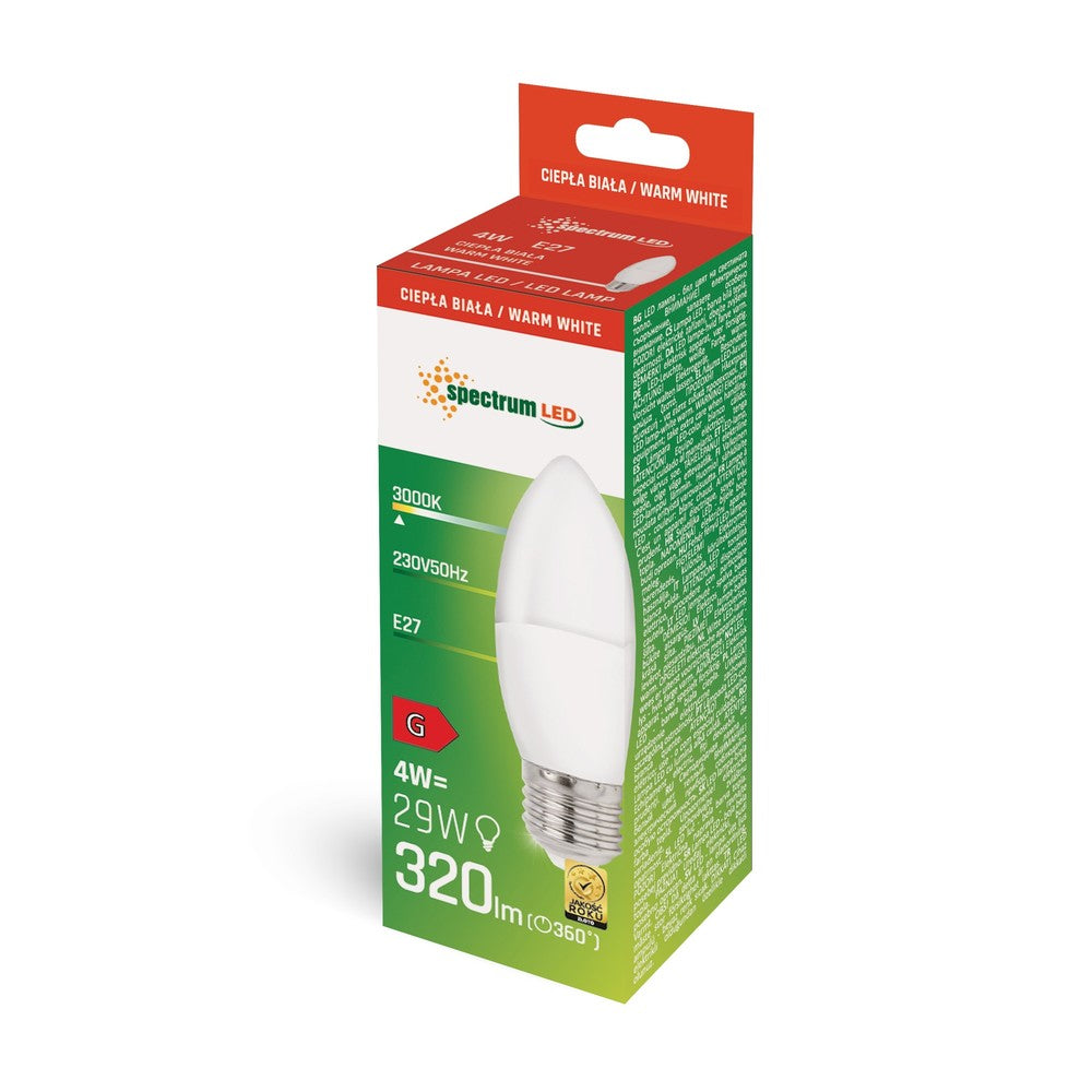 C37 LED kertepære 4W E27 - 230V, Varm Hvid, Spectrum - Energibesparende og miljøvenlig lyskilde til hjemmet