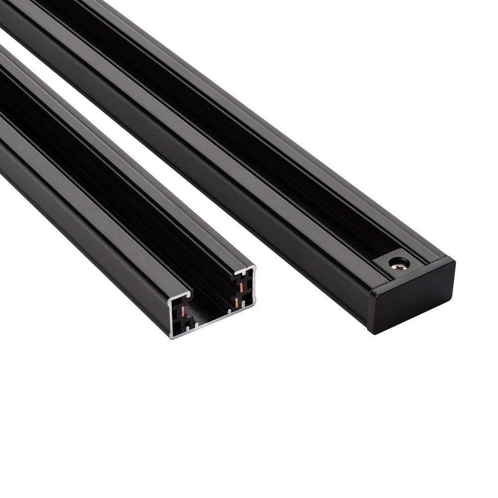Sort LEDskinne til skinnespot, 1 meter, 1-faset, med tilslutning og endeprop